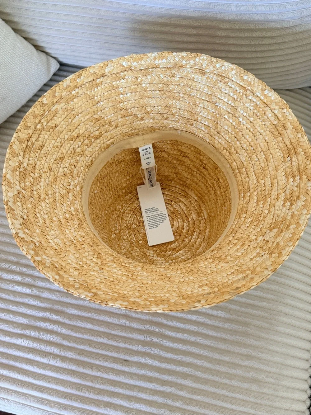 Janie and Jack Natural Straw Sun Hat with Sheer Cream Ribbon